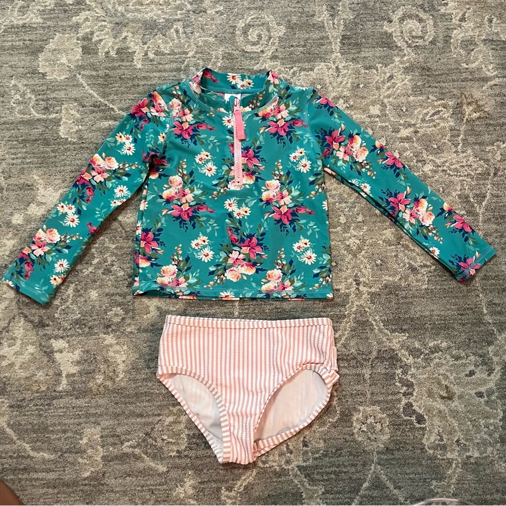Ruffle Butts long sleeve zippered rash guard 2-piece swim suit